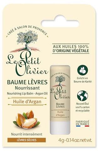 LE PETIT OLIVIER - Baume Lèvres Nourrissant - Huile d'Argan - Nourrit & Assouplit - Lèvres Sèches - Huiles 100% D'Origine Végétale - Fabriqué en France - 4 g
