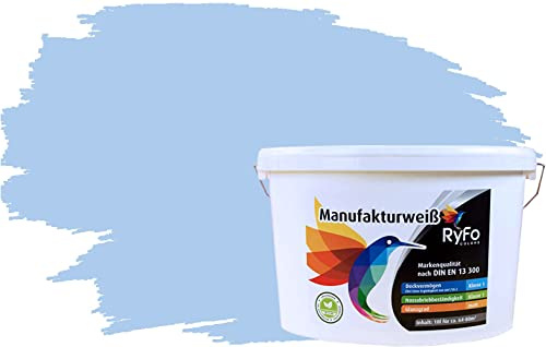RyFo Colors Bunte Wandfarbe Manufakturweiß Südseeblau 10l - weitere Blau Farbtöne und Größen erhältlich, Deckkraft Klasse 1, Nassabrieb Klasse 1