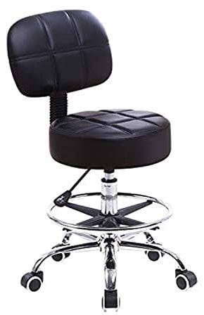 KKTONER Rollhocker Arbeitshocker mit Rückenlehne Höhenverstellbarer 53-68cm Salon Hocker PU Leder Schwarz