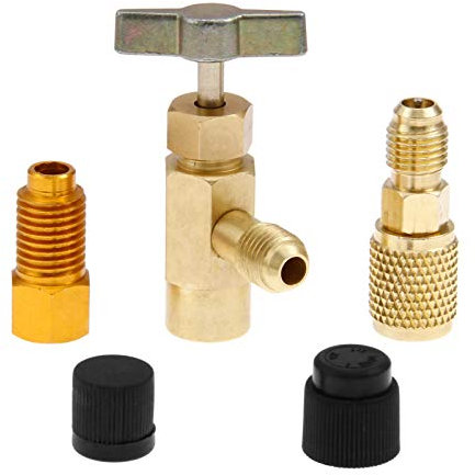 gohantee R1234yf Robinet de distributeur de réfrigérant auto-scellant, décapsuleur 1/2LH à 1/4 connecteur mâle avec bouchons anti-poussière pour tuyau de charge R134a R12 R22 1/4 SAE 1/2, 5 pièces