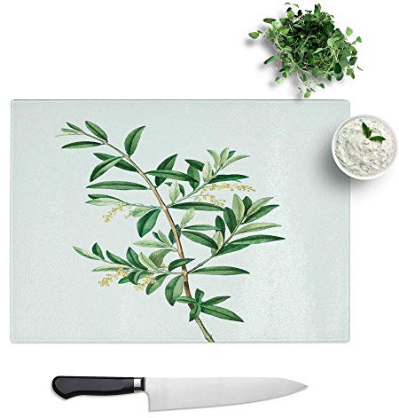 Glass Chopping Board - Green Olive Tree by Pierre-Joseph Redoute - Textured Worktop Saver Cutting Board - Heat Resistant, Shatterproof and Hygenic - 39 x 28.5 cm