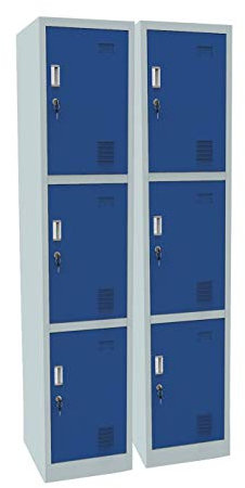 Racking Solutions 2 x 3 Door Metal Storage Lockers, Blue & Grey Steel Lockable Unit, Staff Gym School Changing 1850mm H x 380mm W x 450mm D
