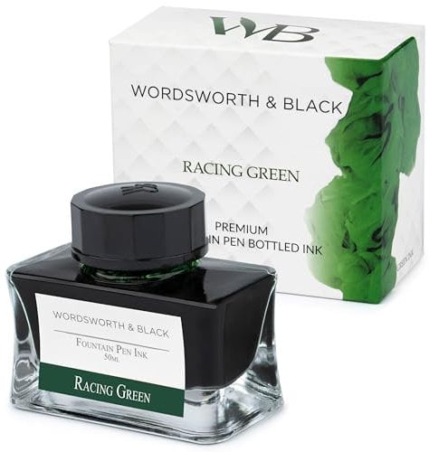 Wordsworth and Black Fountain Pen Ink Bottle (50 ml) Premium Luxury Edition, [Racing Green] Fountain Pens Bottled Ink; Classic Designed Bottle Smooth Flow 50 ml