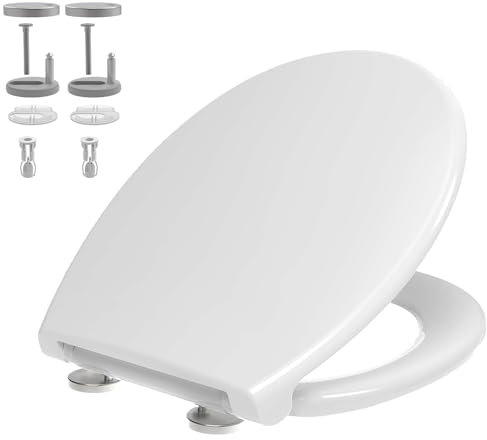 Mass Dynamic White Soft Close Toilet Seat with Quick Release, Adjustable Hinges, Universal O Shape UF Loo Cover (Signature Series)