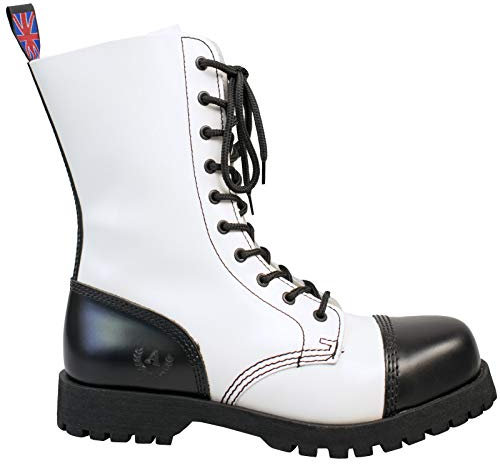 Alpha Rangers 10-loch Boot, Ranger Festival Army Gothic, Leder Springerstiefel, Schwarz/Weiß 5013, UK 4 / EU 38