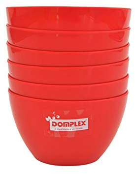 Domplex Set of 6 Food/Cereal Bowls, Durable Plastic, Dishwasher Safe, Red