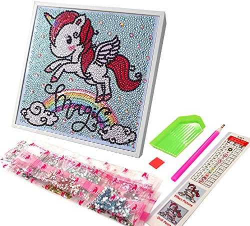BOUTIKS 5D Diamond Painting Bilder DIY Kreuzstich Diamant Painting Zubehör mit Fotorahmen, Magisches Regenbogenpferd, 20 x 20CM
