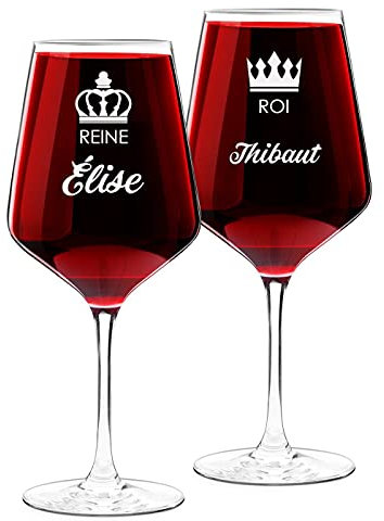 Maverton Set de 2 verre a vin en Cristal - Verres gravés 530 ml - Verres XL Cadeau Personnalisé - Cadeau couple - Set a vin pour parents - cadeau mariage - Royaume
