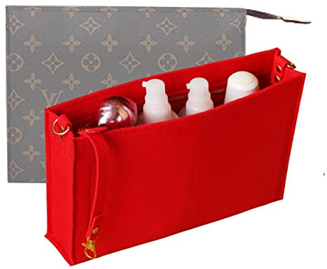 TTdayup Multi-Pocket Tote Organizer Insert Basic Style Tasche und Geldbörse Organizer mit D-Ringen, Bag in Bag Liner Organizer Filzhandtasche mit Reißverschluss, Fit LV Kulturbeutel 19 und 26, Rot-L