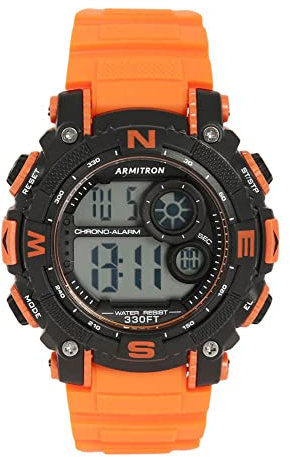 Armitron - Orologio sportivo da uomo, digitale, con cronografo, cinturino in resina, 40/8287, Arancione/Nero