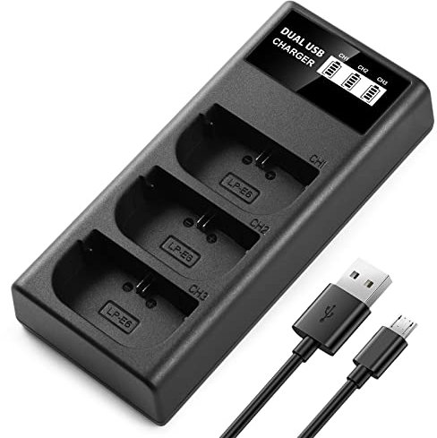 ENEGON LP-E6 Battery Charger Triple Slot LCD USB Charger Compatible with Canon EOS R6 R5 R 80D, 70D, 60D, 60Da, EOS 5D Mark II, DS Mark III, 5D Mark IV, 5DS, 5DS R, 6D, 7D, 7D Mark II