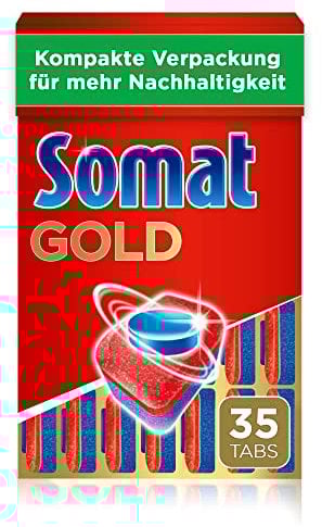 Somat Gold Spülmaschinen Tabs (35 Tabs), Geschirrspültabs für strahlend sauberes Geschirr auch bei niedrigen Temperaturen, Extra-Kraft gegen Eingebranntes, kompakte Verpackung für mehr Nachhaltigkeit