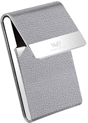 Waylipun porta biglietti da visita, Porta biglietti da visita Professionale in pelle PU, per uomini e donne, con chiusura magnetica, per tenere le carte pulite, per viaggi e affari - Grigio