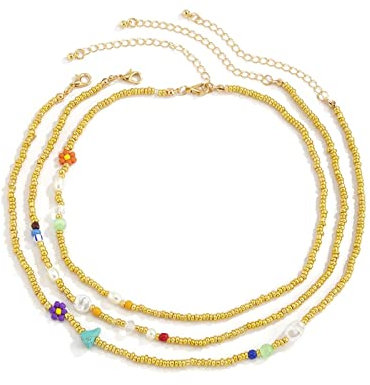 Aotiwe Ketten für Mädchen Gold, Kette Damen Titan Blumen Türkis Unregelmäßige Perlen Vergoldet Hochzeitstag Geschenke für Frauen