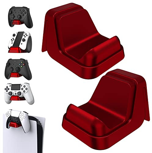 PlayVital 2 Soportes Universales para Mandos y Cascos - Soporte de Pared para ps5, para Xbox, para Nintendo Switch Pro - Stand para Auriculares y Gamepad, Modo de Percha para Consola (Escarlata Rojo)
