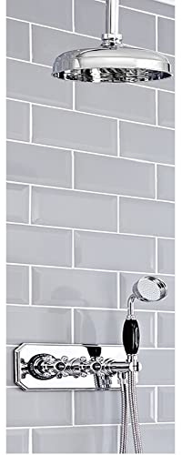MILANO Thermostatic Mixer Valve 150mm Shower Head Handset Chrome Black