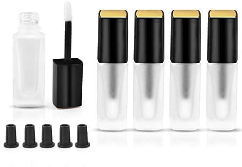 Cositina 5 Pcs 5ml Frosted Glass Lip Gloss Tubes Refillable Square Lip Glaze Tube Vials Mini Lip Balm Bottle Container with Wands & Stoppers for Women Girls DIY Makeup Travel