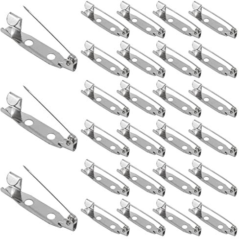 Gunwon 50 Stück Broschennadeln, Klassisch, Silber, Metall, sicherer Verschluss auf der Rückseite, 25 mm