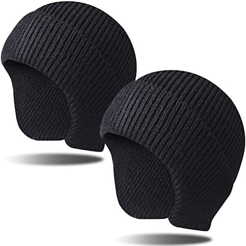 Arcweg Bonnet d'hiver en tricot chaud à rabat d'oreille extensible et coupe-vent pour l'hiver et l'extérieur, Noir + noir., Taille unique