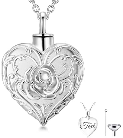 SOULMEET Weißgold/Rotgold/Gelbgold, Feuerbestattungsschmuck für Asche, personalisierter Echtgold-Baum/Schmetterling/Rosenherz-Medaillon-Halskette für Asche, um menschliche Hunde und Katzen in