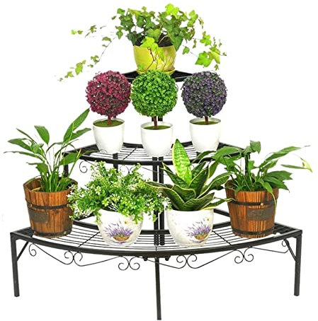 LUCBEI Blumenständer Eisen 3-Stufe Pflanze Stand Sukkulent Regal Rack Balkon Einfache Indoor Garten Blume Topf Regal Rack Buch Regal Wohnkultur Pflanzenständer