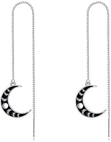 VONALA Mondphase Ohrringe 925 Sterling Silber Durchzieher Ohrringe Mond Lange Kette Hängend Schmuck Geschenke für Frauen Damen