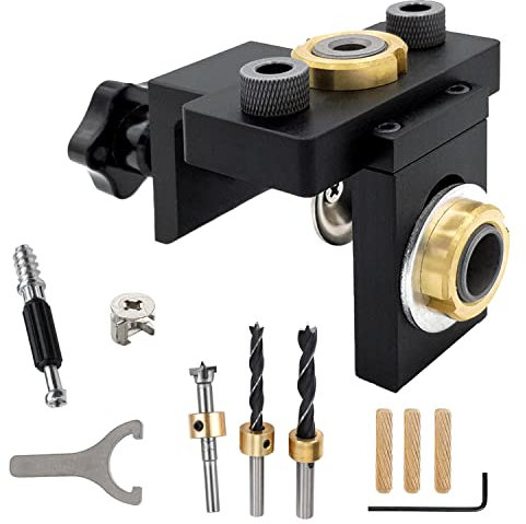 29 Pezzi Dima per Spinatura Legno, 8/10/15mm Dima per Fori a Tasca, 3 in 1 Dima per Tasselli Legno con Clip Di Posizionamento Regolabile, per Falegnameria (Nero)
