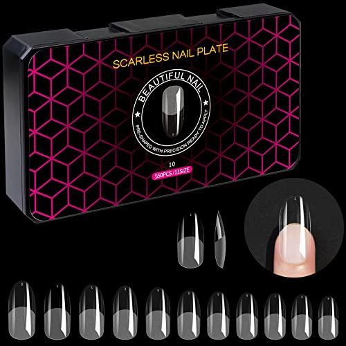 Cycullinyt Oval Mandel weiche Gel-Nagelspitzen, 550Pcs vorgeformte falsche Nagelspitzen für Nagel-Gel-Lack, Full Cover Acryl-Nägel Französisch falsche Nägel für Nagelverlängerung Nagelkunst