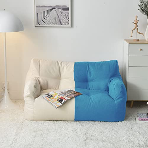 Doppel Sitzsack Stuhlbezug, (ohne Füllungen) Mix Farbe High Back Lazy Sofa für 2 Personen Erwachsene Liege für Wohnzimmer Schlafzimmer,White+blue
