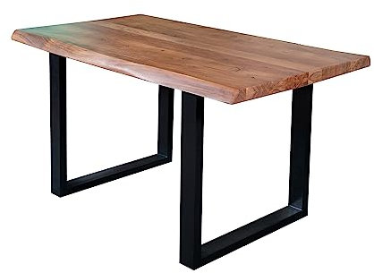 SAM Esstisch 120 x 80 cm Cali, Baumkantentisch nussbaumfarben, Akazienholz massiv, U-Gestell aus Metall Schwarz, aufgedoppelte Kanten 25+25 mm