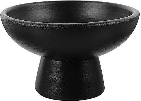 Yardwe Ceramic Fruit Bowl, 5 Inch Footed Bowl Round Dessert Bowl Decorative Bowl for Kitchen Table Decor (Black)
