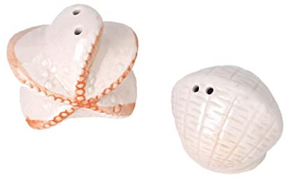Salière et poivrière en céramique en forme d'étoile de mer et de coquillages - Pots d'assaisonnement en céramique pour mariages sur le thème de l'océan