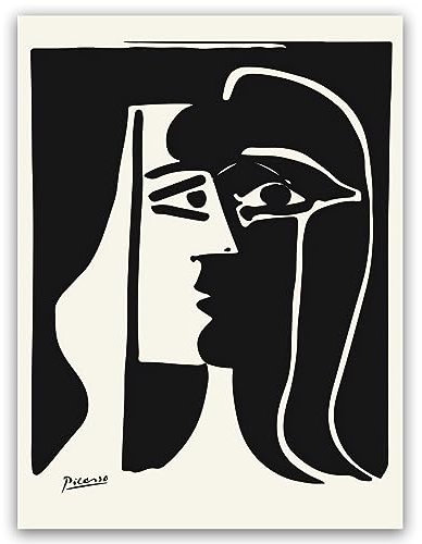 Yomcut Pablo Picasso Leinwandbild – Der Kuss Poster – Schwarz-Weiß Kunst Wanddekoration – FineWall Decor für Wohnzimmer, Schlafzimmer, Büro, ungerahmt, 30 × 40 cm