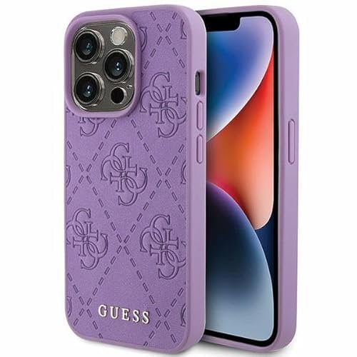GUESS GUHCP15XP4EPMU Case for iPhone 15 Pro Max 6.7 Inch Purple Hard Case Leather 4G Stamped