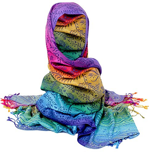 pvucpot Damen Schal Marokko Regenbogen-Farben Pashmina - Viskose/Polyester - xxl bunt/mehrfärbig Halstuch