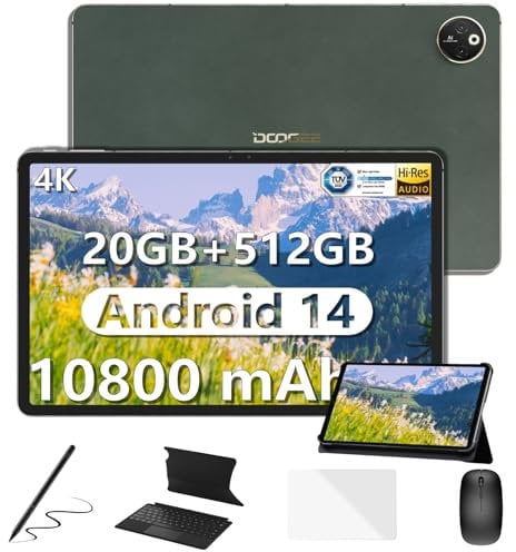 DOOGEE T30Max Tablet 12.4 Pulgadas 4K, Android 14 Tablet, 20GB RAM + 512GB ROM, Helio G99 Tablets con 10800mAh Batería y Carga Rápida 33W, Huella Lateral, Tablet con Ratón, Teclado y Funda, Verde
