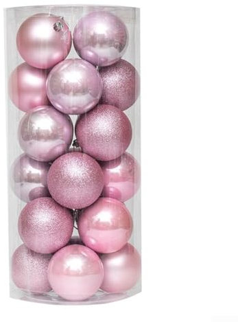 Rosa Weihnachtskugel, 24 glitzernde rosa Mini-Weihnachtskugeln, für Feiertage, Kranz und Partydekorationen