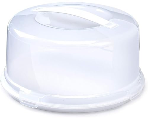 ANGIX 30cm Plastic Cake Box with Lockable Lid & Carry Handle, Premium Cake Storage Container for Cakes, Pies & Pastries, Transparent Cake Carrier for Transporting, Storing & Displaying Cakes (Round)