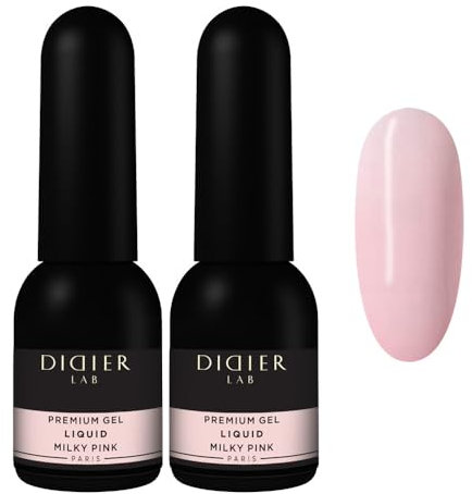 Didier Lab Premium Liquid Gel Kit - Milky Pink Builder for Nails - Professional Reconstruction - Self-Leveling - 5 mm Nail Extension - UV LED - Non-Acid - 2 x 10ml
