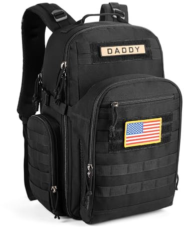 SHARKMOUTH Wickeltaschen-Rucksack für Papa, Militär-Babyausrüstung, Rucksäcke mit Daddy Patches, Schwarz, Benutzerdefiniert
