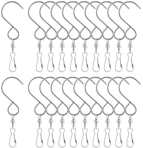 20 scacciapensieri da appendere, ganci girevoli per appendere, doppia clip in acciaio inox, gancio girevole per spinner a vento, giranda di cristallo per appendere campanelli eolici