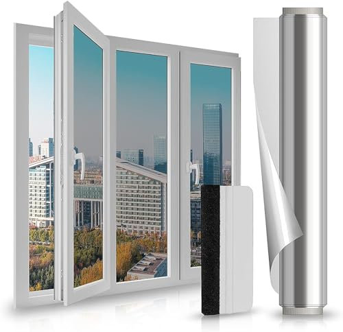 Luluetpue Einweg-Fensterfolie, Sichtschutz, statische Haftung, tagsüber Sonnenblockierung, Anti-UV-reflektierend, für Zuhause und Büro, Silbern, 60 x 300 cm