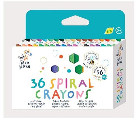 Haku Yoka 6303080 Spiral Wachsmalstifte-Set, 36 Wachsmalfarben, bunte Wachsmalkreide mit Griff-Ringen, leicht zu greifen, ohne Abfärben, ideal für Kinder ab 3 Jahren