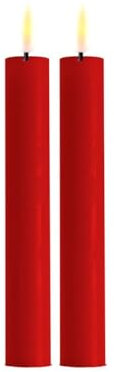 LED Kerze Deluxe Homeart, Indoor LED-Kerze mit realistischer Flamme auf einem Echtwachsspiegel, warmweißes Licht - Rot Stabkerze 15 cm