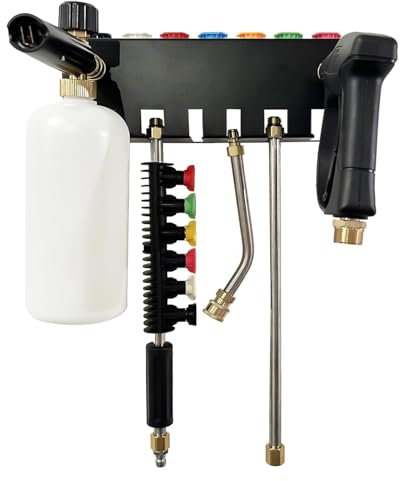 Pressure Washer Gun Holder, Wall Mounted Stainless Steel Storage Rack for High Pressure Washer Guns, Nozzle Tips, Extension Rods and Foam Cannons, Pressure Washer Tool Organizer