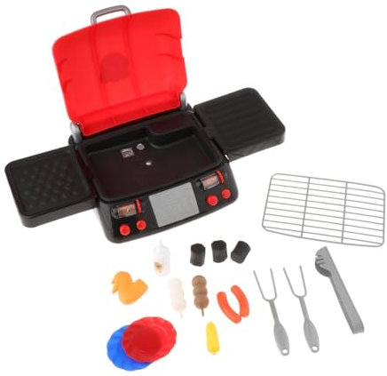 Oshhni Kinder Grillset für Fantasievolles Spiel, Kochgeschirr Spielzeug für Kleine Köche, Rot