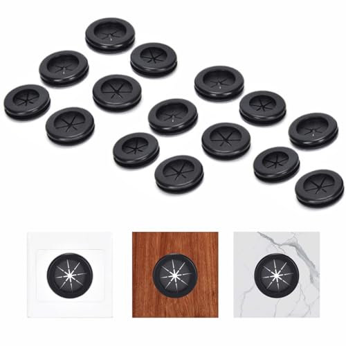 15 passacavi flessibili, da scrivania, su due lati, 40 mm, in gomma, per la gestione dei cavi, per ufficio, posto di lavoro, protezione dei cavi (nero)