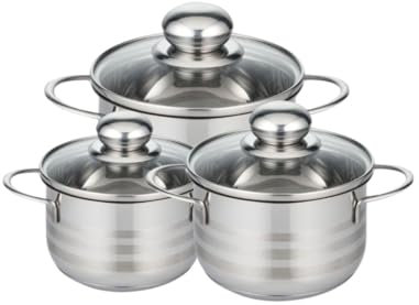 Elo 9802350 Faitout inox à induction, Faitout inox 14 cm, Marmite en inox de 16 cm, Faitout 20 cm avec couvercle en verre, Acier inoxydable, Verre, 14, 16 et 20 cm