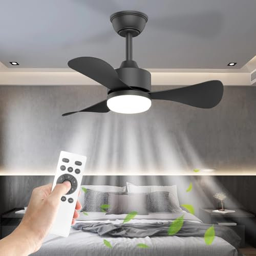 Mefine 71cm Ventilatore da Soffitto con Luce Silenzioso, Piccolo Lampada Ventilatore Soffitto con Telecomando e Reversible DC Motore, Ventilatore Soffitto LED per Camera da Letto, Soggiorno, Cucina