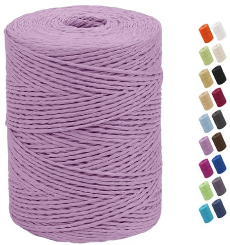 CAMAL Raffia Garn zum Häkeln Von Taschen, 2mm x 300m Geflochten Raffia Papierdraht Weich Raffia Strickgarn Bast zum Stricken Tasche, Strandmütze, DIY Handarbeiten (Hellviolett)